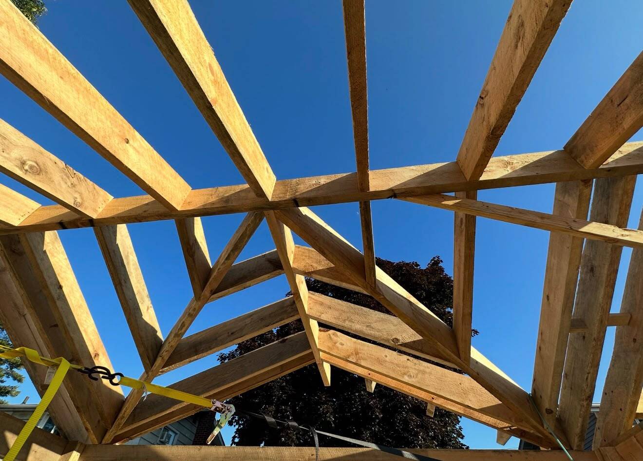 Detailed custom wood framing in a residential construction project