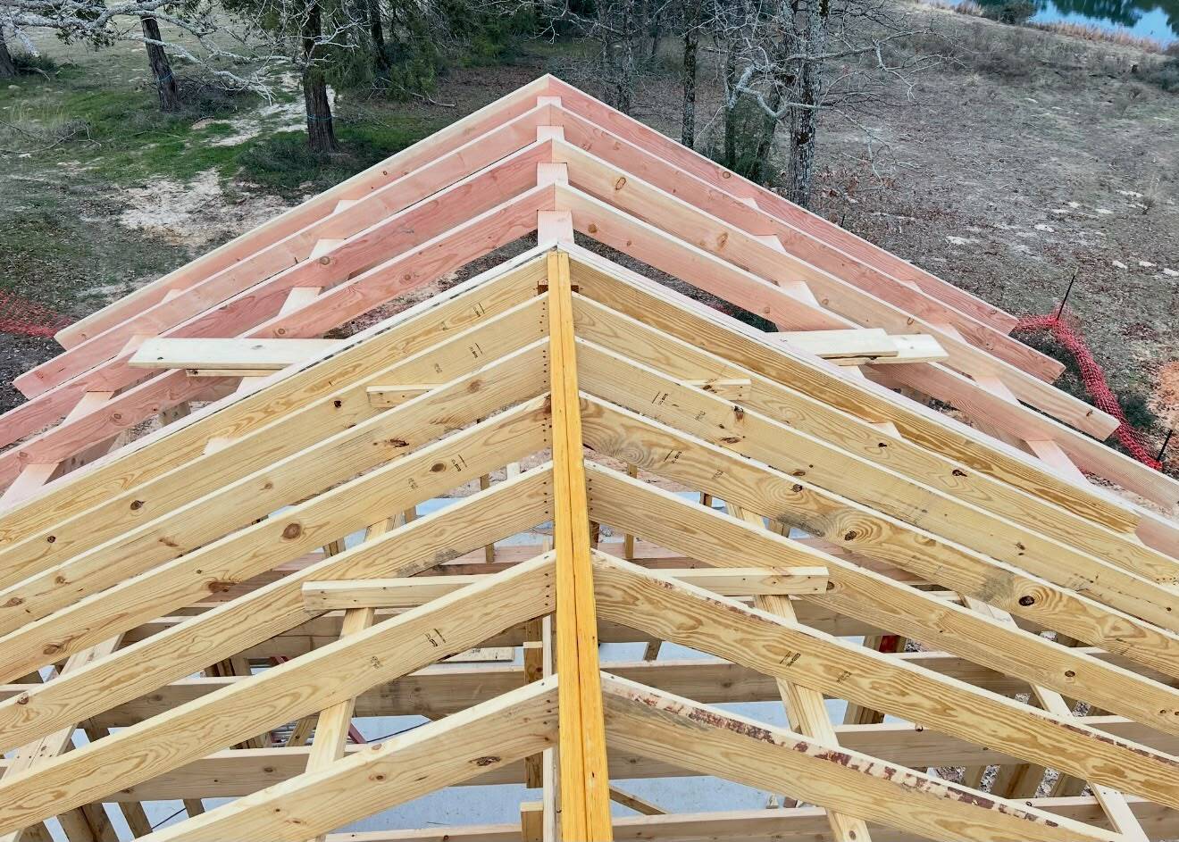 New residential roof framing under construction
